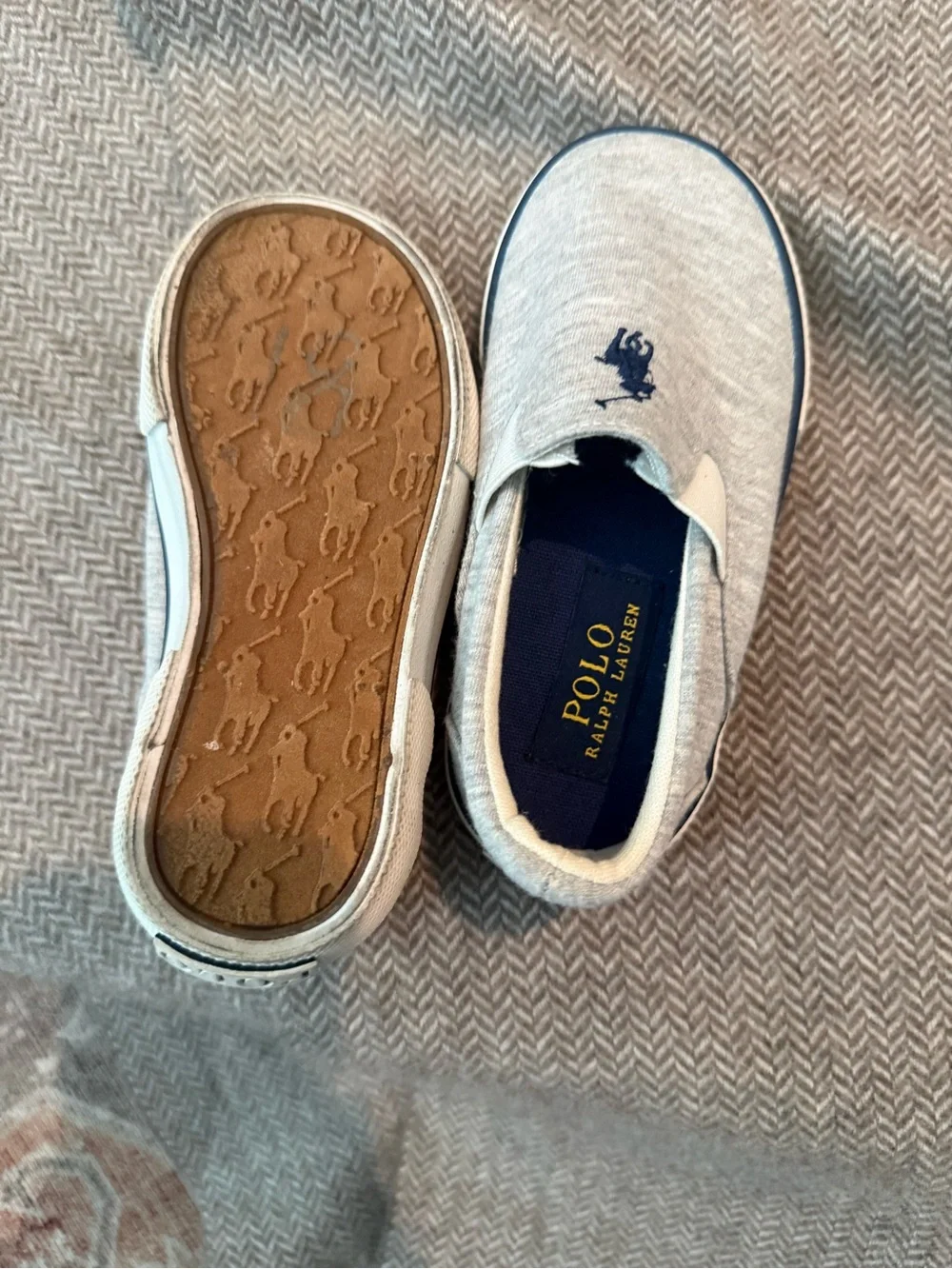 Ralph Lauren Kids Light Gray Slip-On Sneakers with Navy Polo